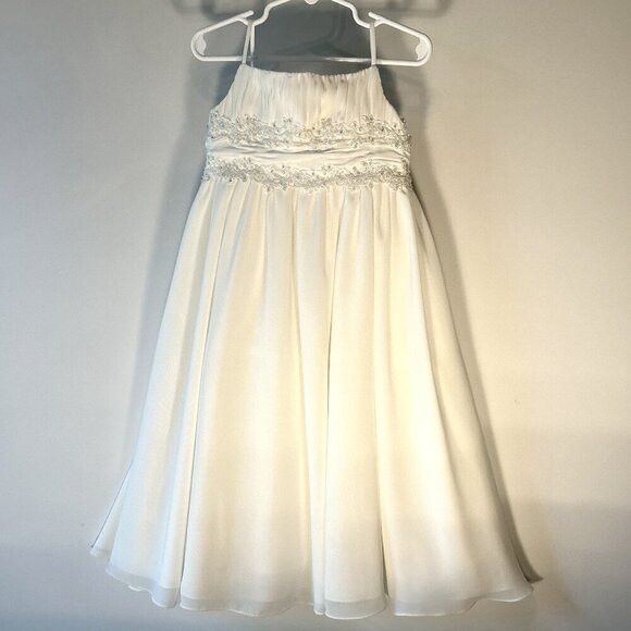 David's Bridal SZ 4 Ivory Full Length Dress Flower Girl Formal Concert Recital - Picture 1 of 9